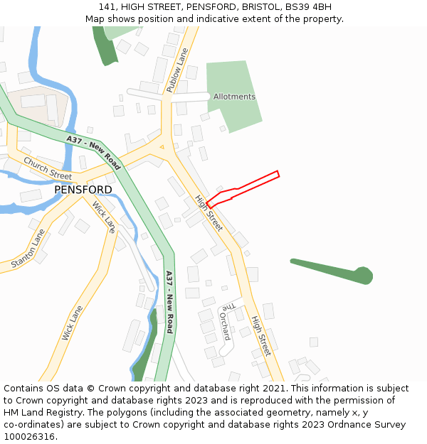 141, HIGH STREET, PENSFORD, BRISTOL, BS39 4BH: Location map and indicative extent of plot