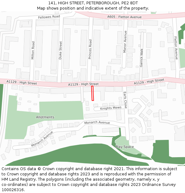 141, HIGH STREET, PETERBOROUGH, PE2 8DT: Location map and indicative extent of plot