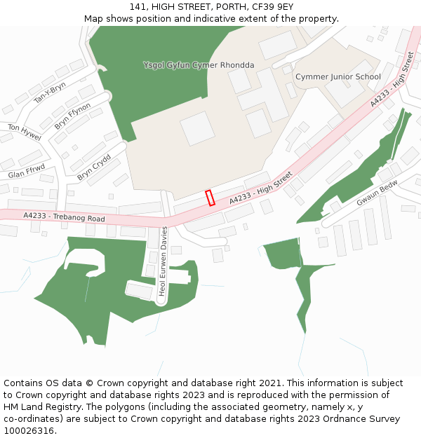 141, HIGH STREET, PORTH, CF39 9EY: Location map and indicative extent of plot