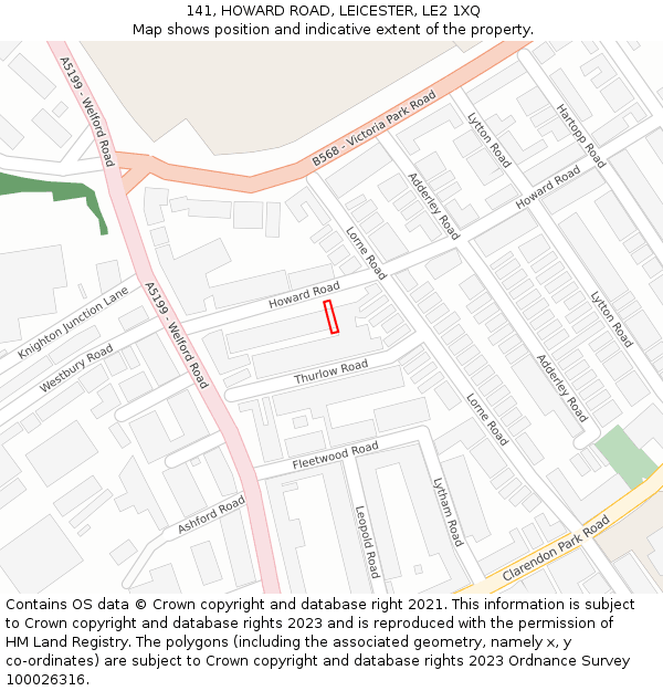 141, HOWARD ROAD, LEICESTER, LE2 1XQ: Location map and indicative extent of plot