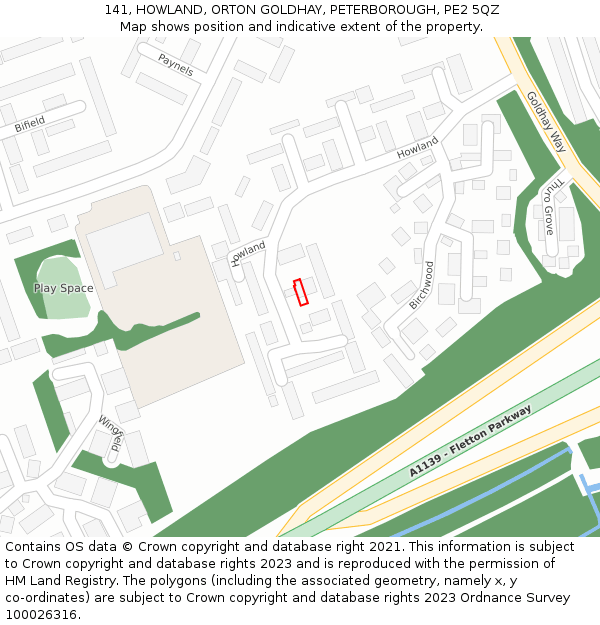 141, HOWLAND, ORTON GOLDHAY, PETERBOROUGH, PE2 5QZ: Location map and indicative extent of plot