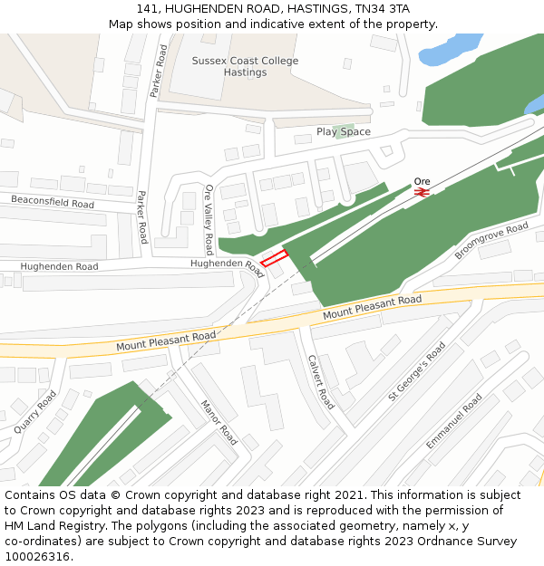 141, HUGHENDEN ROAD, HASTINGS, TN34 3TA: Location map and indicative extent of plot