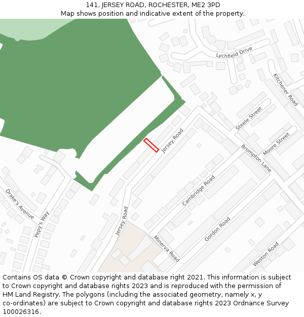 141, JERSEY ROAD, ROCHESTER, ME2 3PD: Location map and indicative extent of plot