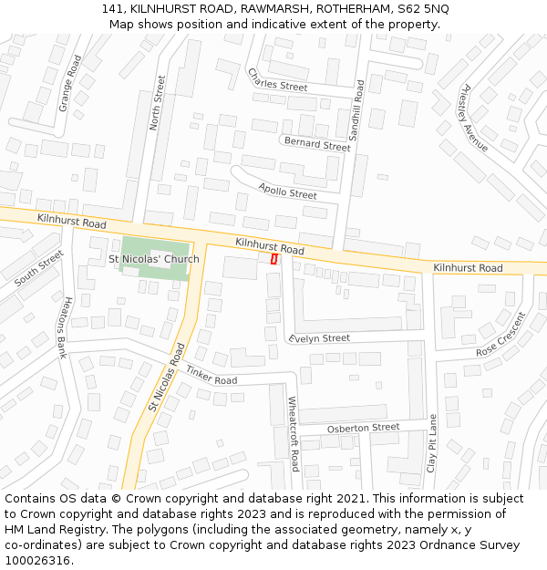 141, KILNHURST ROAD, RAWMARSH, ROTHERHAM, S62 5NQ: Location map and indicative extent of plot