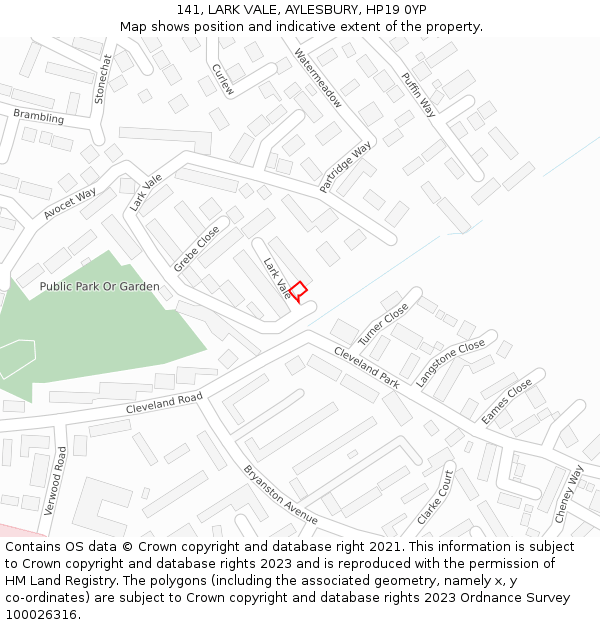 141, LARK VALE, AYLESBURY, HP19 0YP: Location map and indicative extent of plot