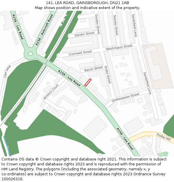 141, LEA ROAD, GAINSBOROUGH, DN21 1AB: Location map and indicative extent of plot
