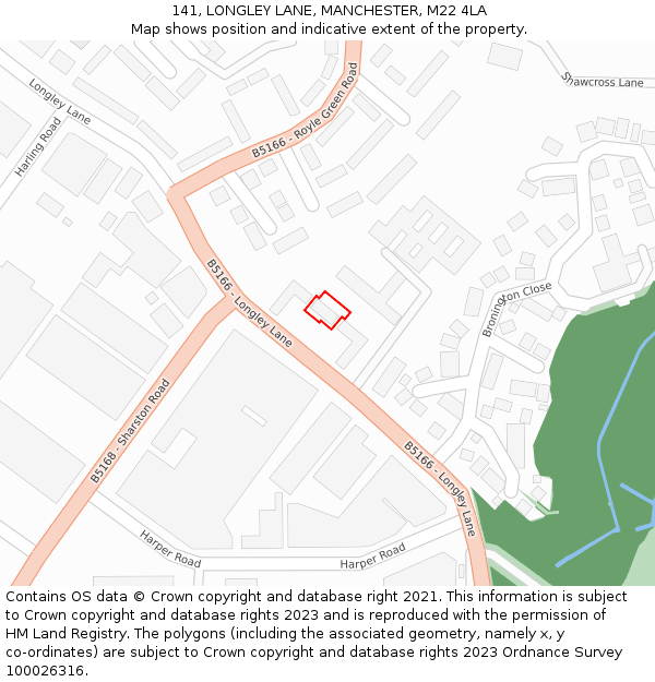 141, LONGLEY LANE, MANCHESTER, M22 4LA: Location map and indicative extent of plot