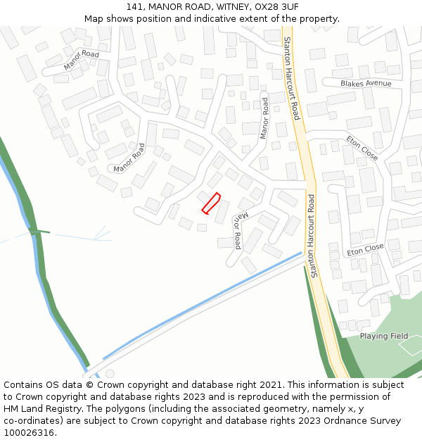 141, MANOR ROAD, WITNEY, OX28 3UF: Location map and indicative extent of plot