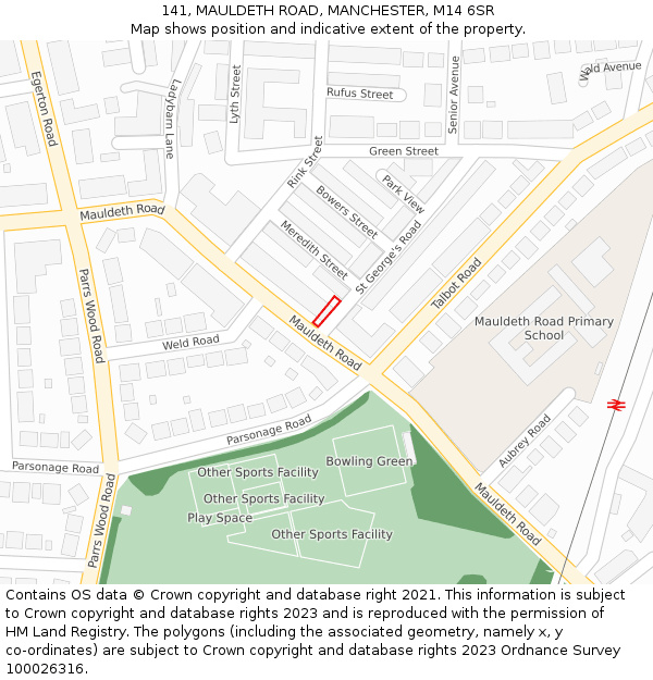 141, MAULDETH ROAD, MANCHESTER, M14 6SR: Location map and indicative extent of plot