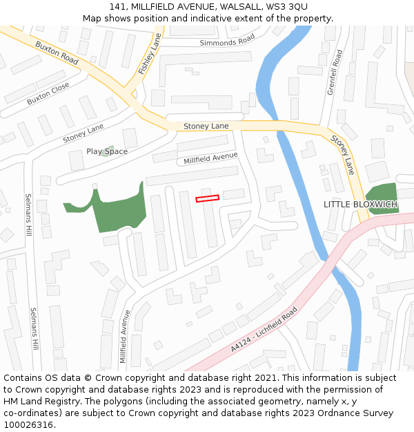 141, MILLFIELD AVENUE, WALSALL, WS3 3QU: Location map and indicative extent of plot
