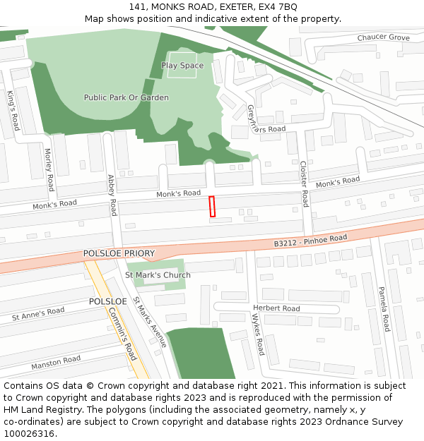 141, MONKS ROAD, EXETER, EX4 7BQ: Location map and indicative extent of plot