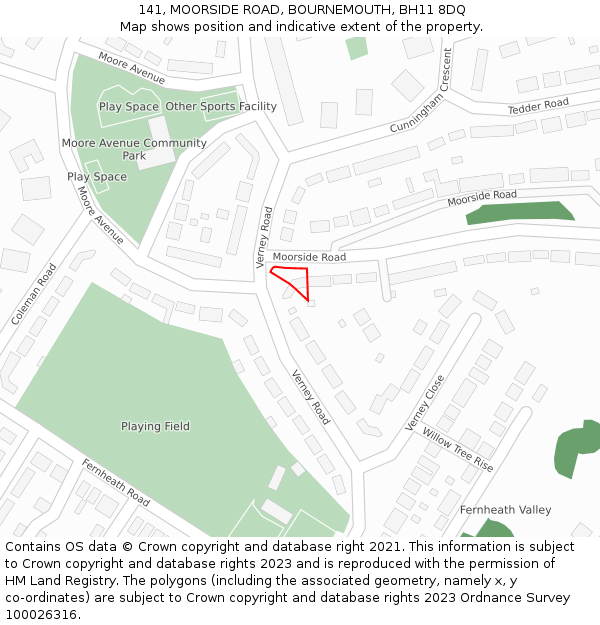 141, MOORSIDE ROAD, BOURNEMOUTH, BH11 8DQ: Location map and indicative extent of plot