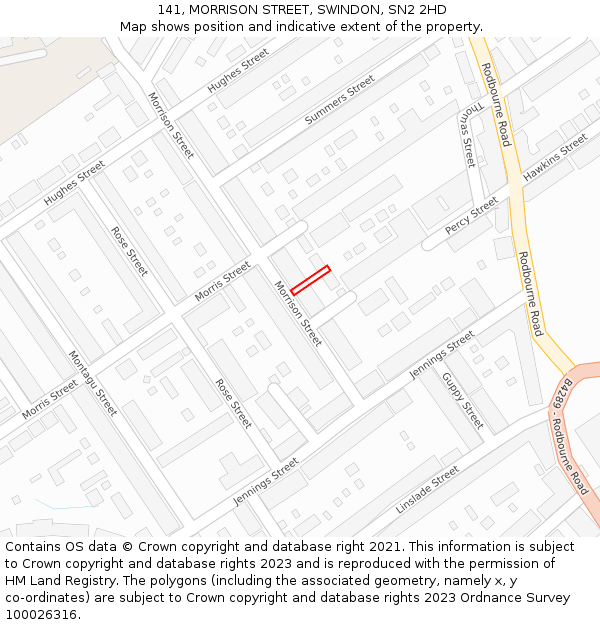 141, MORRISON STREET, SWINDON, SN2 2HD: Location map and indicative extent of plot