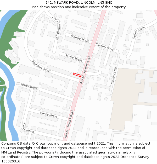 141, NEWARK ROAD, LINCOLN, LN5 8NQ: Location map and indicative extent of plot