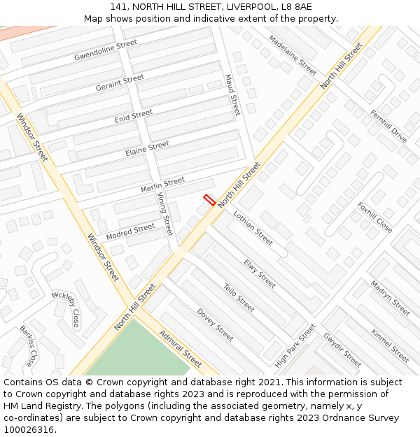 141, NORTH HILL STREET, LIVERPOOL, L8 8AE: Location map and indicative extent of plot