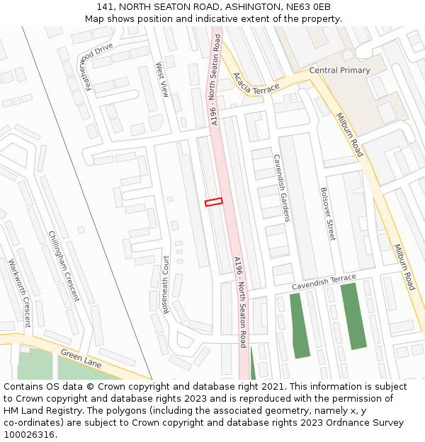 141, NORTH SEATON ROAD, ASHINGTON, NE63 0EB: Location map and indicative extent of plot