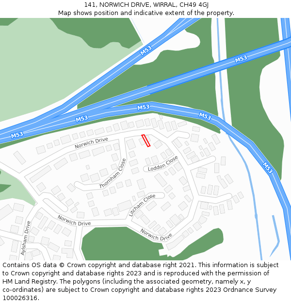 141, NORWICH DRIVE, WIRRAL, CH49 4GJ: Location map and indicative extent of plot