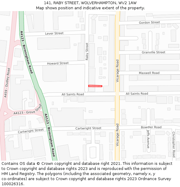 141, RABY STREET, WOLVERHAMPTON, WV2 1AW: Location map and indicative extent of plot