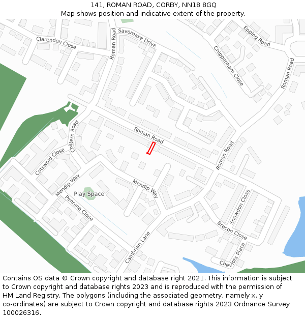 141, ROMAN ROAD, CORBY, NN18 8GQ: Location map and indicative extent of plot