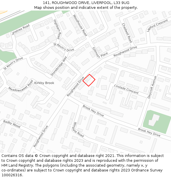 141, ROUGHWOOD DRIVE, LIVERPOOL, L33 9UG: Location map and indicative extent of plot