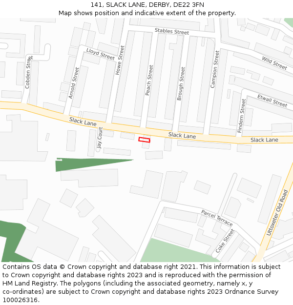 141, SLACK LANE, DERBY, DE22 3FN: Location map and indicative extent of plot