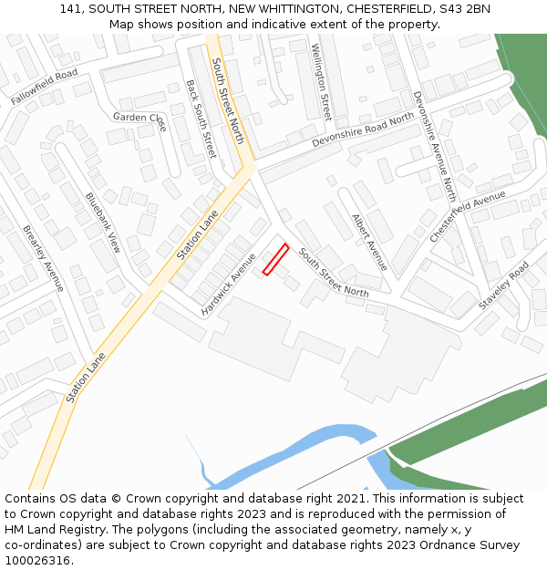 141, SOUTH STREET NORTH, NEW WHITTINGTON, CHESTERFIELD, S43 2BN: Location map and indicative extent of plot