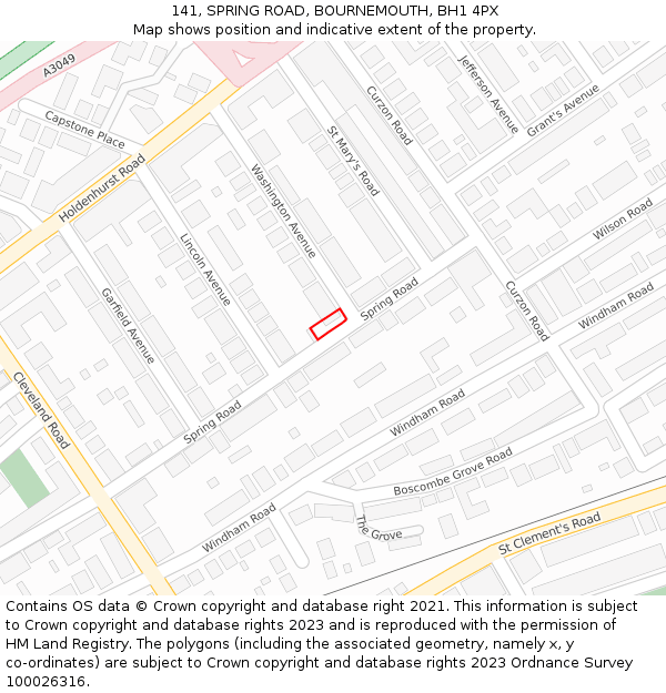 141, SPRING ROAD, BOURNEMOUTH, BH1 4PX: Location map and indicative extent of plot