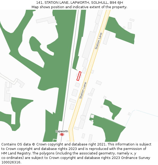 141, STATION LANE, LAPWORTH, SOLIHULL, B94 6JH: Location map and indicative extent of plot