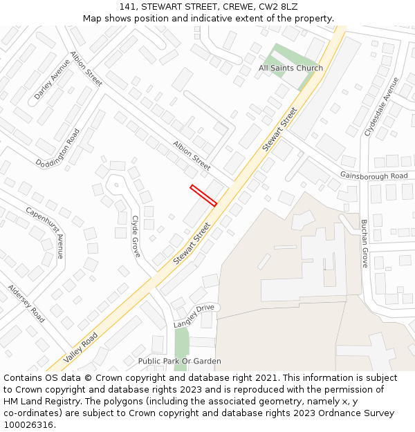 141, STEWART STREET, CREWE, CW2 8LZ: Location map and indicative extent of plot