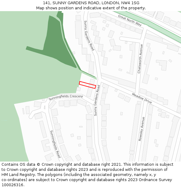 141, SUNNY GARDENS ROAD, LONDON, NW4 1SG: Location map and indicative extent of plot