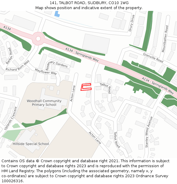 141, TALBOT ROAD, SUDBURY, CO10 1WG: Location map and indicative extent of plot