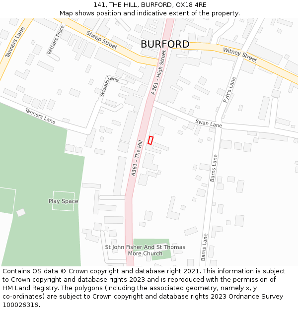 141, THE HILL, BURFORD, OX18 4RE: Location map and indicative extent of plot