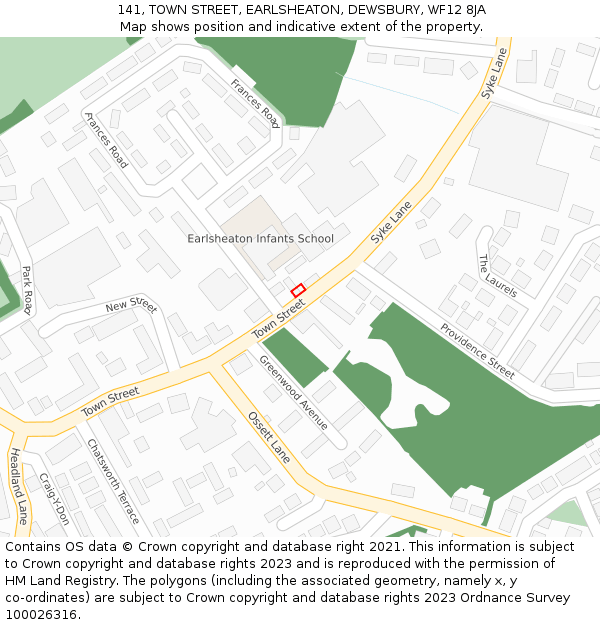 141, TOWN STREET, EARLSHEATON, DEWSBURY, WF12 8JA: Location map and indicative extent of plot