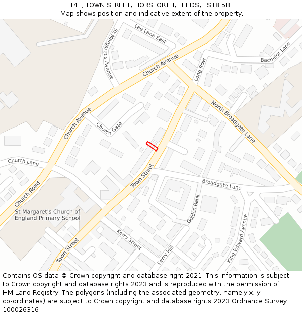 141, TOWN STREET, HORSFORTH, LEEDS, LS18 5BL: Location map and indicative extent of plot