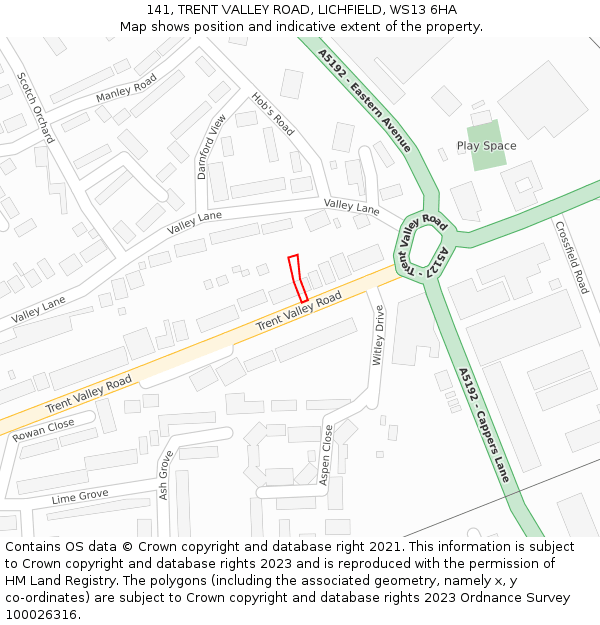 141, TRENT VALLEY ROAD, LICHFIELD, WS13 6HA: Location map and indicative extent of plot