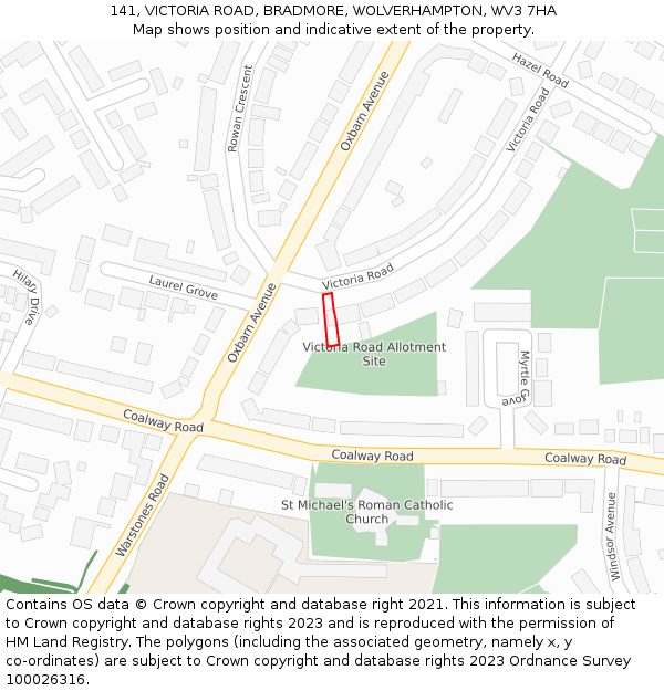 141, VICTORIA ROAD, BRADMORE, WOLVERHAMPTON, WV3 7HA: Location map and indicative extent of plot