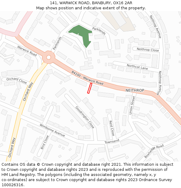 141, WARWICK ROAD, BANBURY, OX16 2AR: Location map and indicative extent of plot