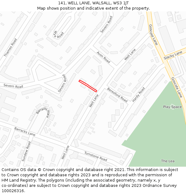 141, WELL LANE, WALSALL, WS3 1JT: Location map and indicative extent of plot