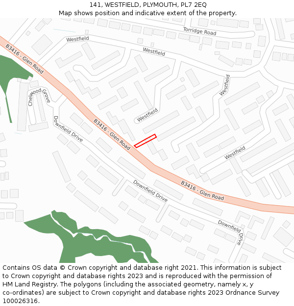 141, WESTFIELD, PLYMOUTH, PL7 2EQ: Location map and indicative extent of plot