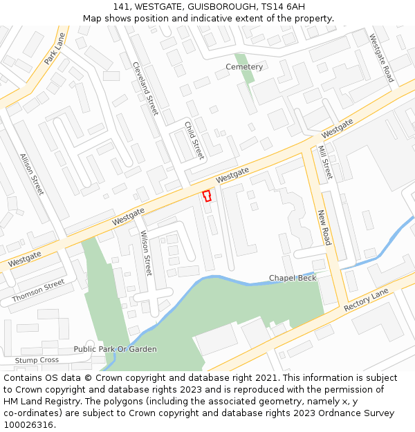 141, WESTGATE, GUISBOROUGH, TS14 6AH: Location map and indicative extent of plot