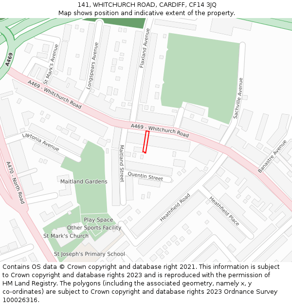 141, WHITCHURCH ROAD, CARDIFF, CF14 3JQ: Location map and indicative extent of plot