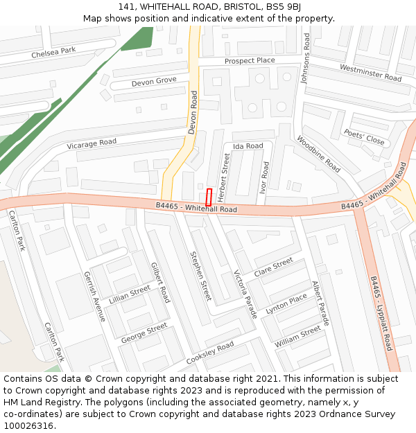 141, WHITEHALL ROAD, BRISTOL, BS5 9BJ: Location map and indicative extent of plot