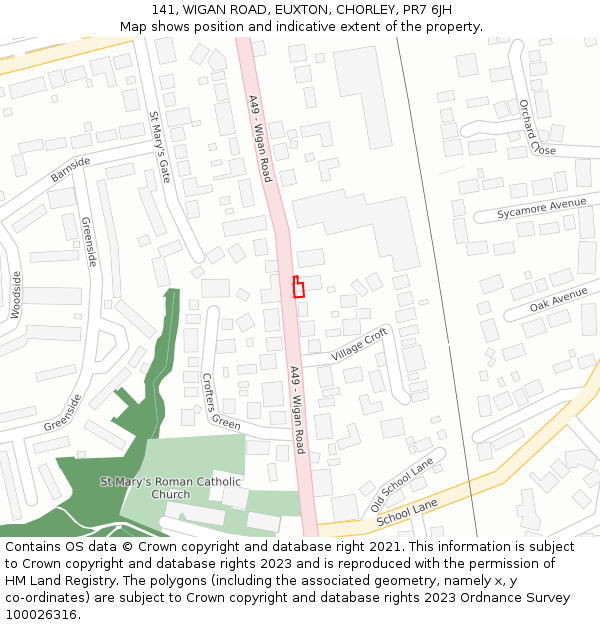 141, WIGAN ROAD, EUXTON, CHORLEY, PR7 6JH: Location map and indicative extent of plot