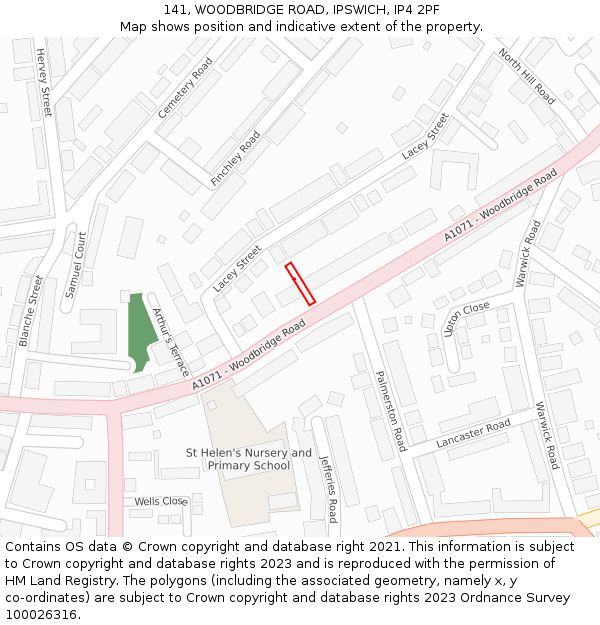 141, WOODBRIDGE ROAD, IPSWICH, IP4 2PF: Location map and indicative extent of plot