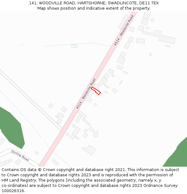 141, WOODVILLE ROAD, HARTSHORNE, SWADLINCOTE, DE11 7EX: Location map and indicative extent of plot