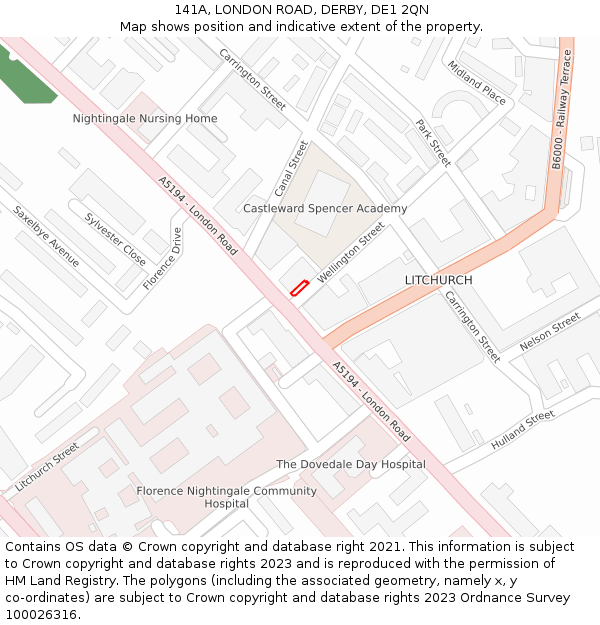 141A, LONDON ROAD, DERBY, DE1 2QN: Location map and indicative extent of plot