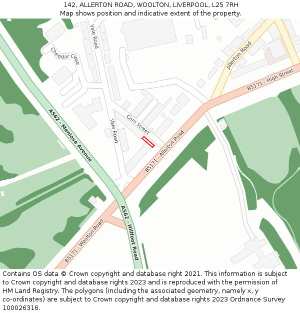 142, ALLERTON ROAD, WOOLTON, LIVERPOOL, L25 7RH: Location map and indicative extent of plot