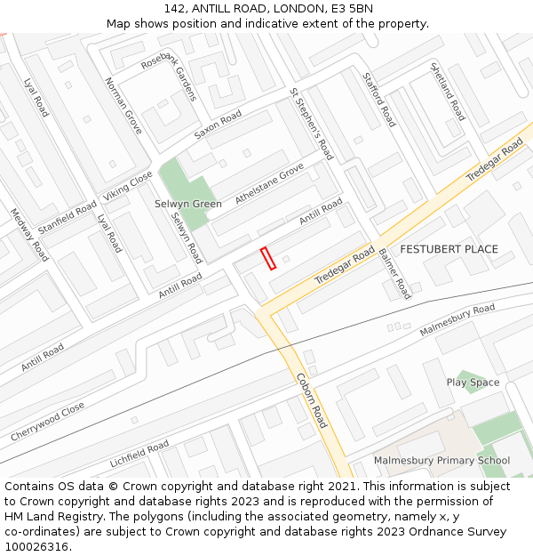 142, ANTILL ROAD, LONDON, E3 5BN: Location map and indicative extent of plot