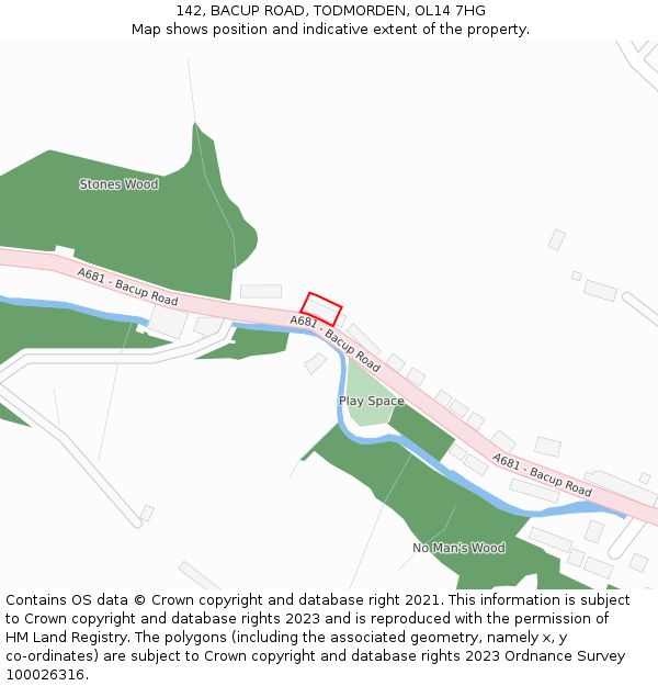 142, BACUP ROAD, TODMORDEN, OL14 7HG: Location map and indicative extent of plot