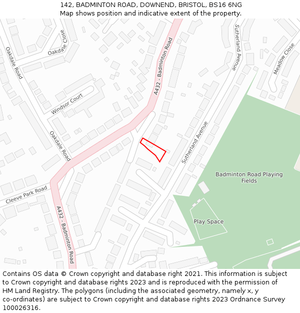 142, BADMINTON ROAD, DOWNEND, BRISTOL, BS16 6NG: Location map and indicative extent of plot